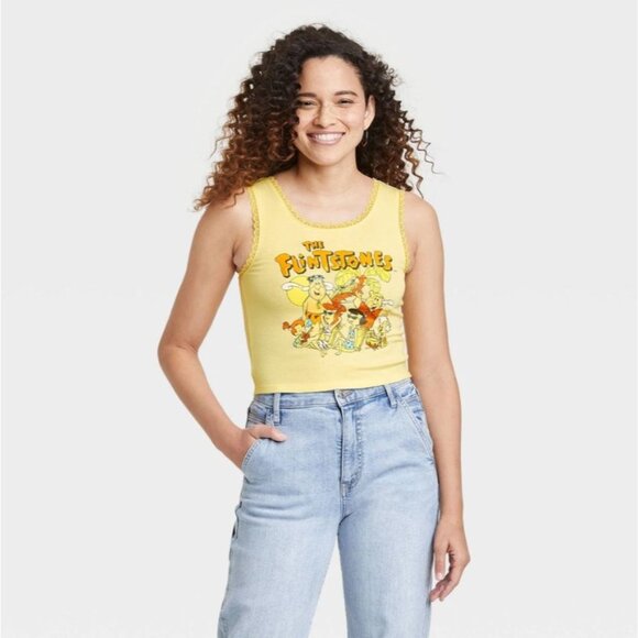 The Flintstones Women's Plus Size Cropped Graphic Tank Top Yellow Size 2X - Picture 1 of 6